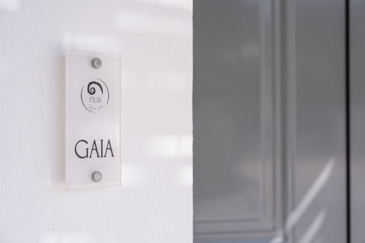 A white wall with a nameplate reading "FILIA" and "GAIA".