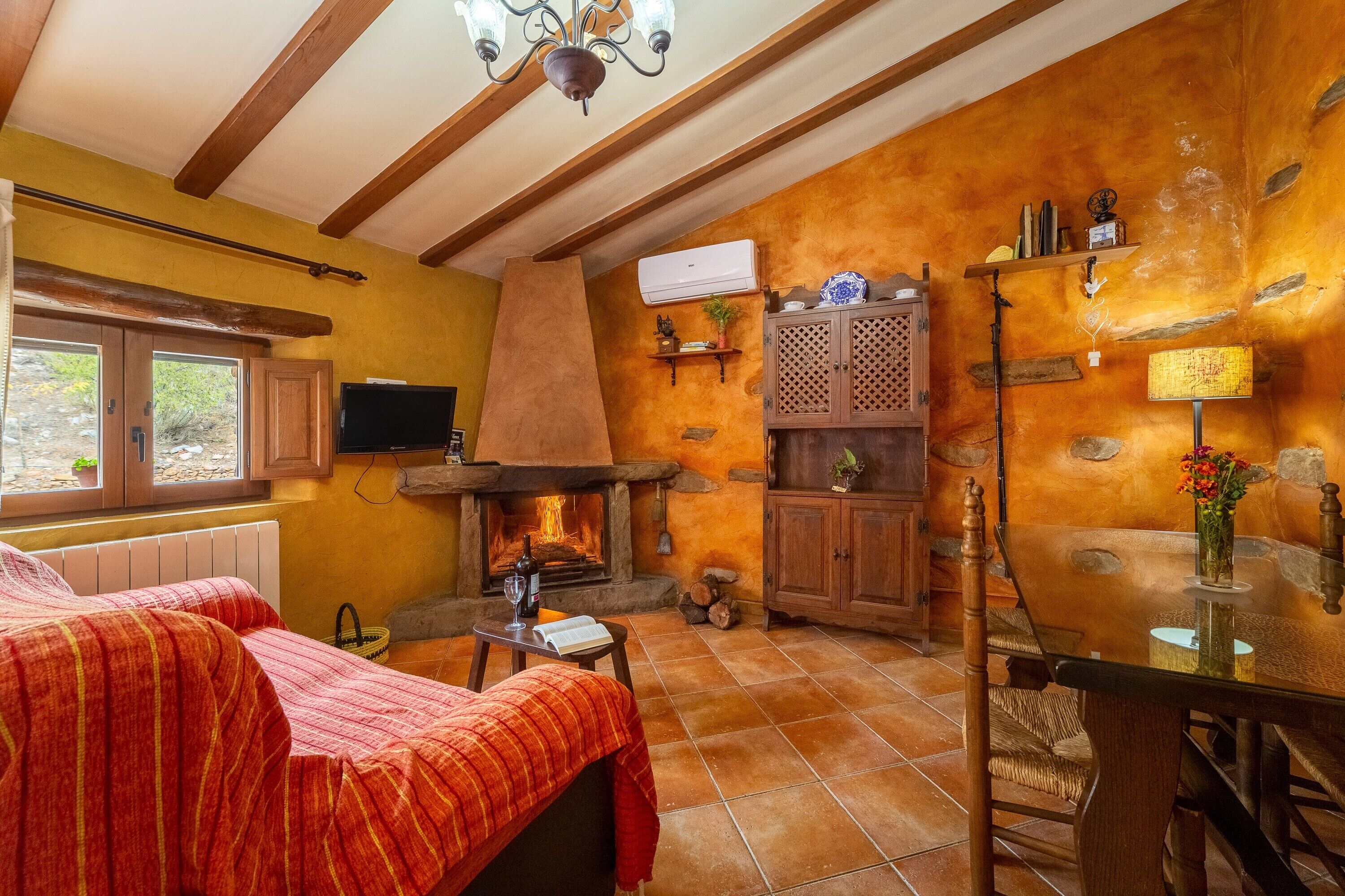 Televisión y chimenea 