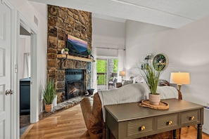 TV, fireplace