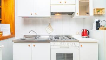 Fridge, oven, stovetop, coffee/tea maker