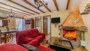 TV, fireplace