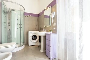 Regadera, secadora de cabello, bidet, toallas