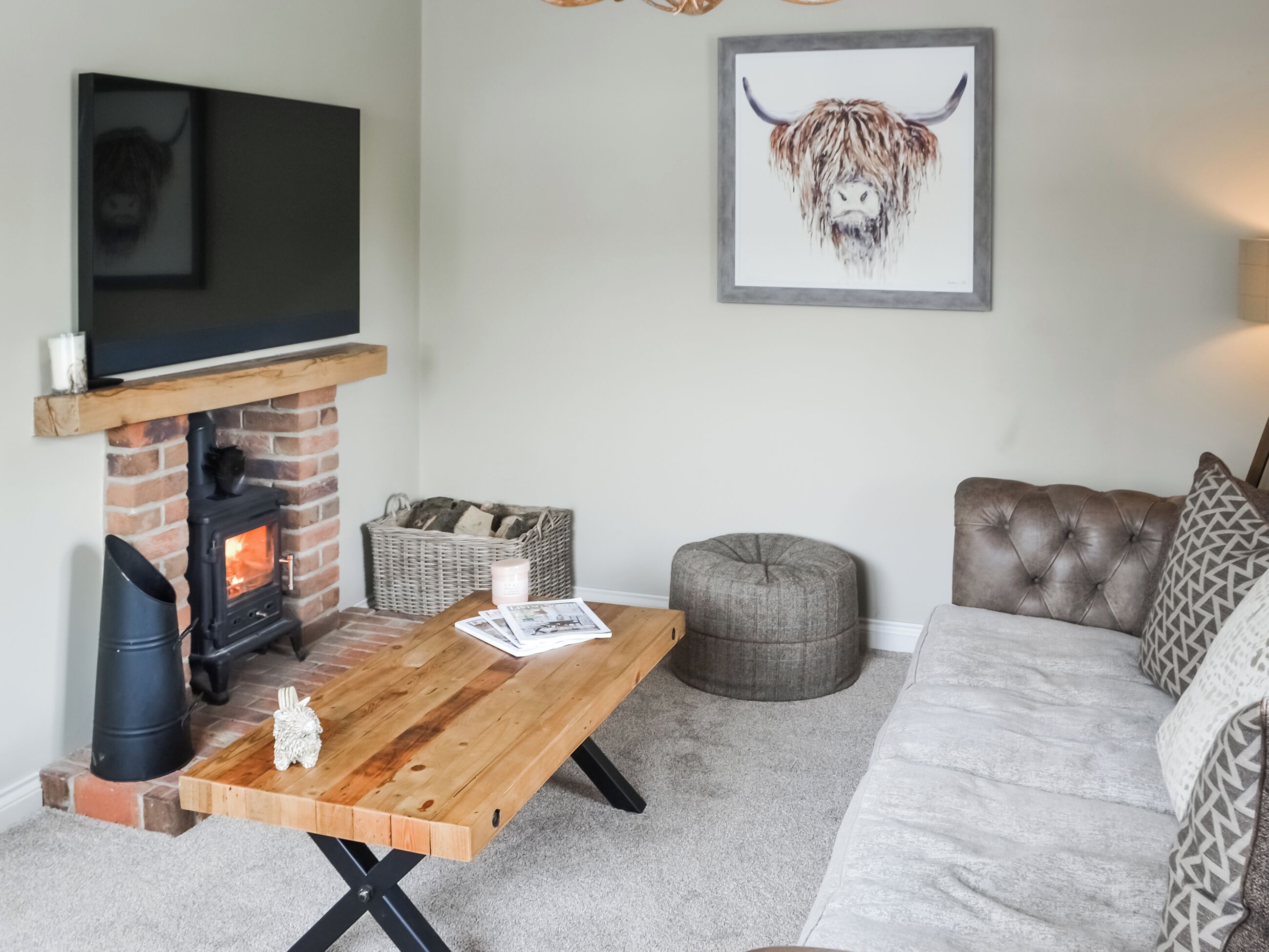 TV, fireplace