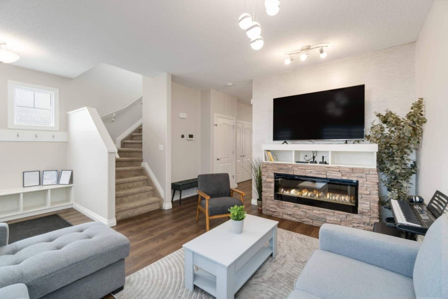 TV, fireplace, video games, offices