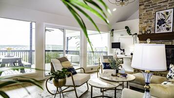 Smart TV, fireplace, video games, DVD player