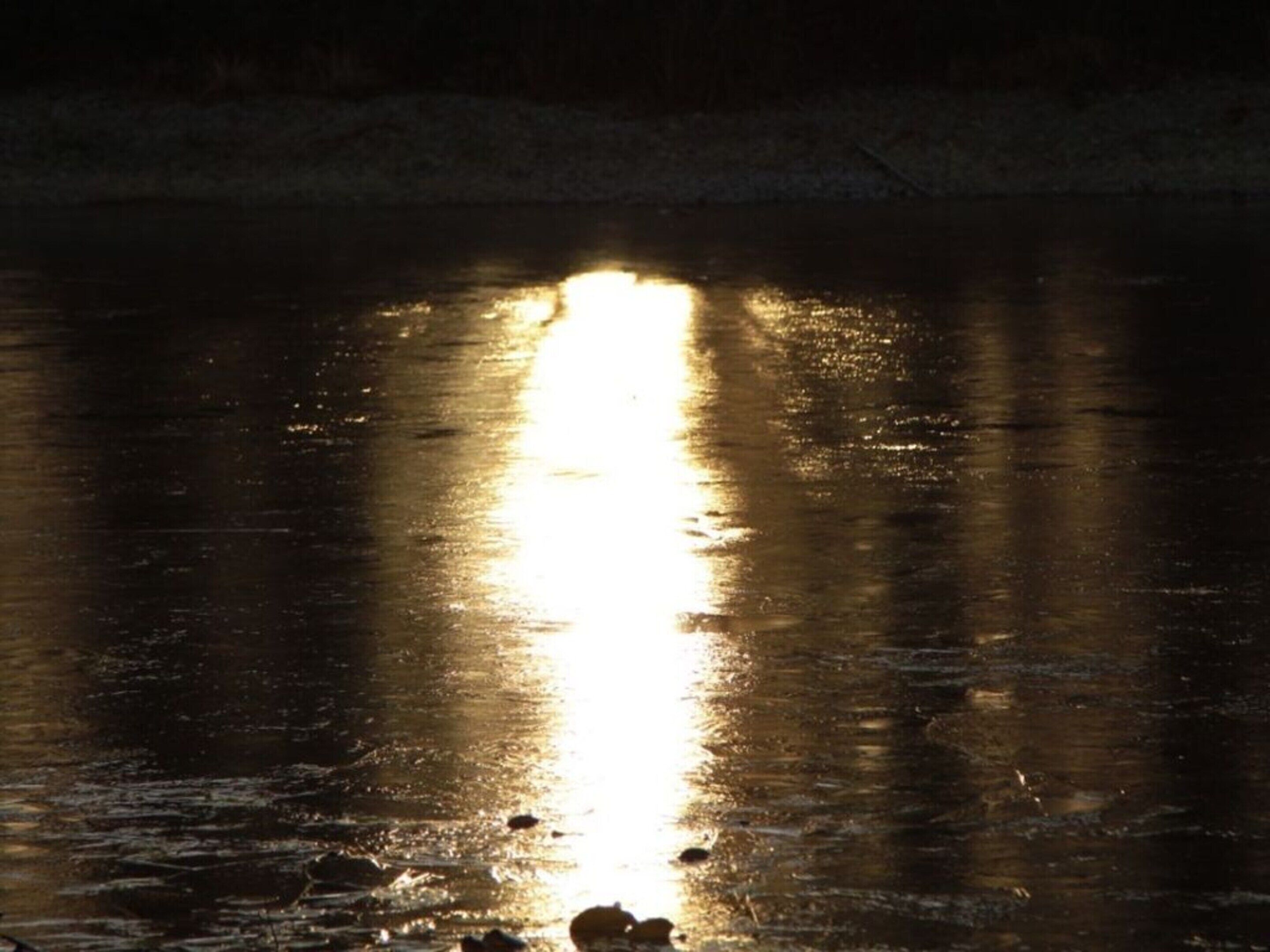 Água calma refletindo a luz do sol.