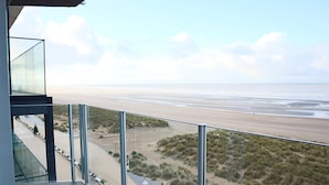 A balcony with a view of a beach and dunes. - Apartment in Nieuwpoort Near the Marina (Nieuwpoort)