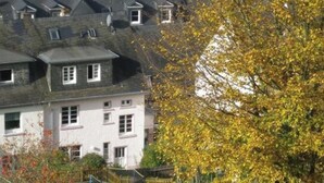 A large, historic building with multiple roofs, situated near a body of water. - Haus Rosa Comfortable Holiday Residence (Cochem)