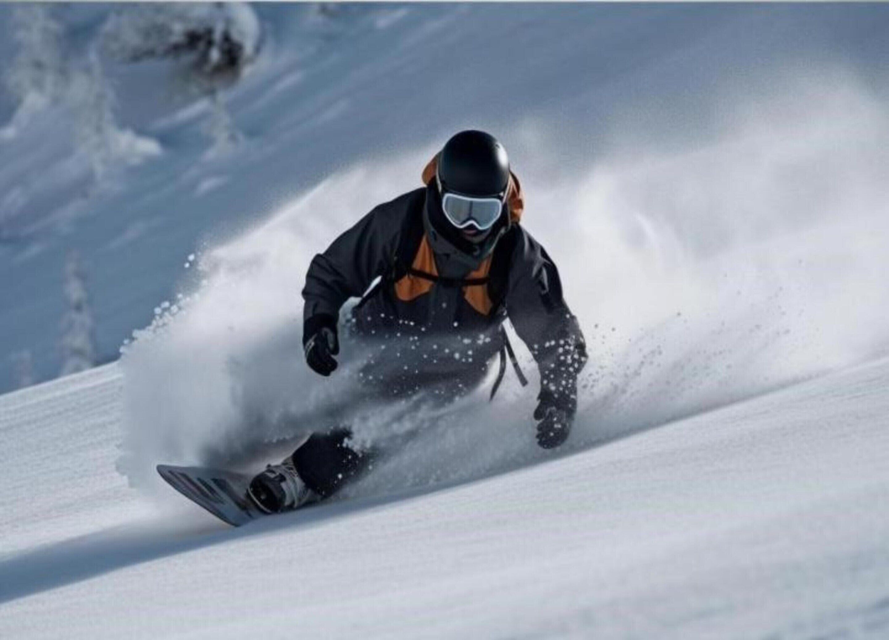 Un snowboardeur en mouvement sur une pente enneigée.