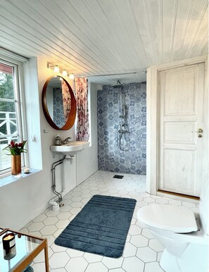 Shower, hair dryer, bathrobes, heated floors