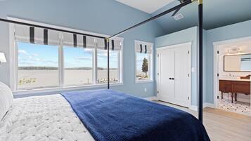 5 habitaciones, escritorio y tabla de planchar con plancha