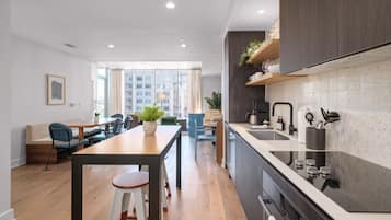 Fridge, microwave, stovetop, dishwasher