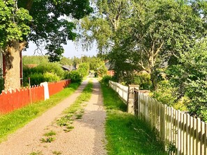 A rural pathway flanked by trees and a wooden fence. - 4 Person Holiday Home in Vimmerby (Vimmerby)