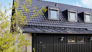 A modern building with a dark roof, two skylights, and a black exterior wall. - 4 Star Holiday Home in Halmstad (Halmstad)