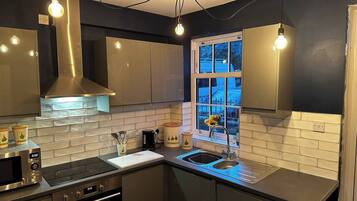 Fridge, microwave, oven, toaster