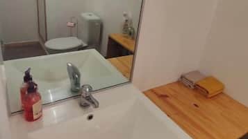 Sèche-cheveux, serviettes fournies, savon, papier toilette