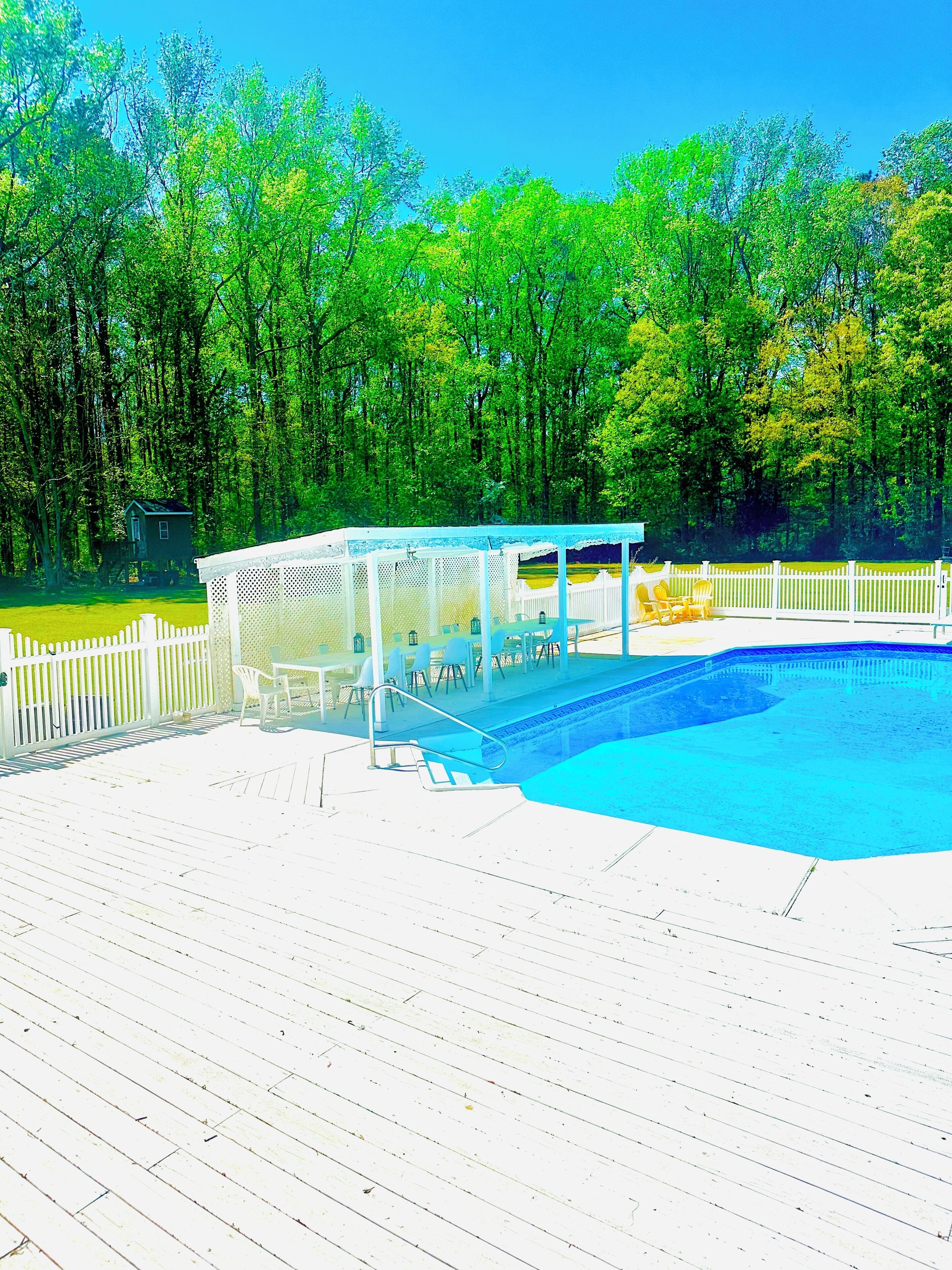 Tranquil Paradise Nature Sanctuary. Pool, red barns and horses, goats and more. 