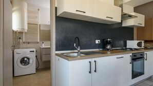 A modern kitchen with a washing machine, a sink, a microwave, and an oven. - Boky Comfortable Holiday Residence (Vodnjan)