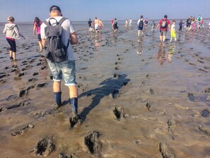 A beach with people walking on the wet sand. - Nordwind Modern Retreat (Norden)