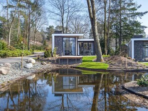 Bungalow | Exterior - Modern Chalet With a Terrace Near the Veluwe (Hoenderloo)