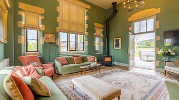 Télévision, cheminée, espaces bureaux