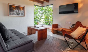 50-inch flat-screen TV with digital channels, fireplace