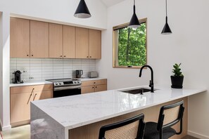 Fridge, microwave, oven, stovetop - Modern Residence with Guest House Near Asheville (Weaverville)