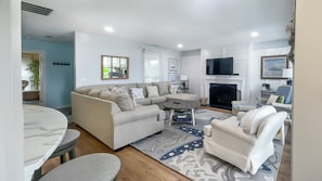 House, Multiple Beds, Kitchen (19 Lands End) | Living area | TV - 19 Lands End at The Sea Pines Resort (Hilton Head Island)