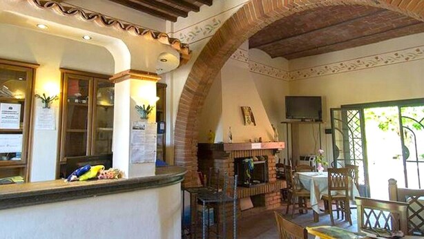 A cozy interior with a fireplace, wooden beams, and a curved stone archway. - Apartment in Bolgheri Near Tuscan Beaches (Castagneto Carducci)