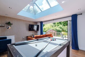 TV, fireplace, table tennis