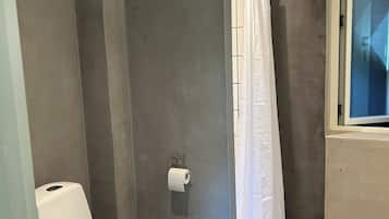 Ducha, secador de pelo, jabón y papel higiénico