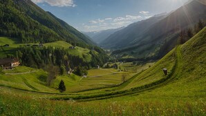 A valley with green fields, a few houses, and mountains in the background. - Apartment in St. Jakob im Ahrntal Sudtirol (Valle Aurina)