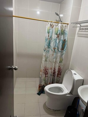 Regadera, secadora de cabello, bidet, toallas 