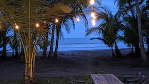 On the beach, sun loungers, beach towels