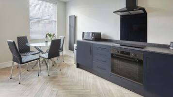 Fridge, microwave, dishwasher, coffee/tea maker