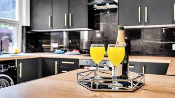 Fridge, microwave, oven, electric kettle