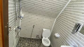 Classic Bungalow, Patio, Mountain View | Bathroom | Shower, soap, toilet paper