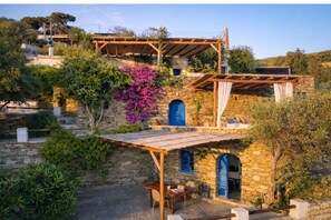 Terrace/patio - Villa Kotseli: Traditional Stone House with Pool & Sunset Sea Views (Andros)