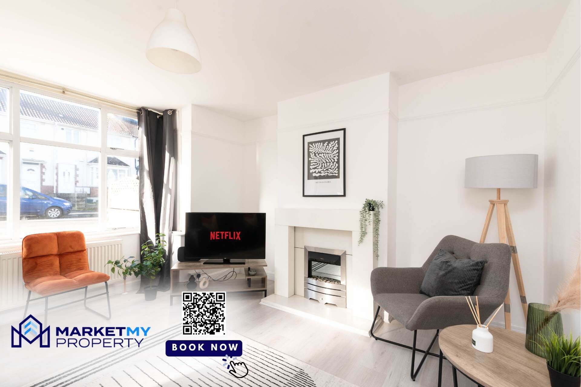 Télévision, cheminée, espaces bureaux