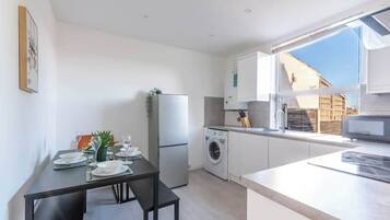 Fridge, microwave, oven, toaster