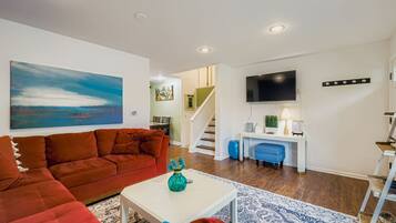 Smart TV, fireplace, video games, foosball