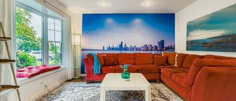 Smart TV, fireplace, video games, table football