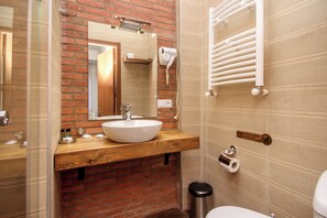 Standard Double Room | Bathroom | Shower, hair dryer, slippers, towels