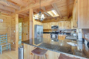 Fridge, microwave, oven, stovetop - Rustic Topton Cabin w/ Game Room & Private Hot Tub (Topton)