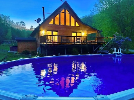 Outdoor pool. Boulder Run Log Cabin w/ Hot Tub and Pool