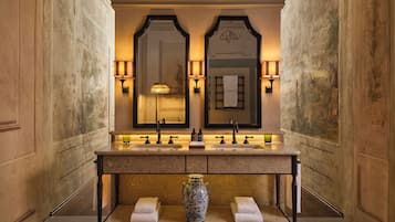 Separate tub and shower, hair dryer, bathrobes, slippers