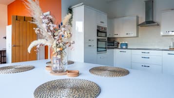 Fridge, microwave, dishwasher, coffee/tea maker