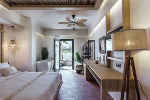 Deluxe Suite, Private Pool, Garden View | 1 bedroom, Egyptian cotton sheets, premium bedding, pillowtop beds - Aja Retreat Luxury Suites (Santorini)