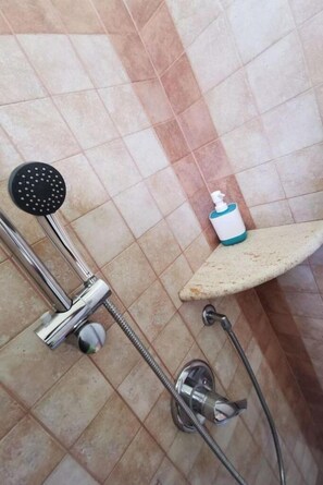 Regadera, secadora de cabello, bidet, toallas