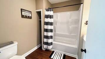 Hair dryer, towels, toilet paper